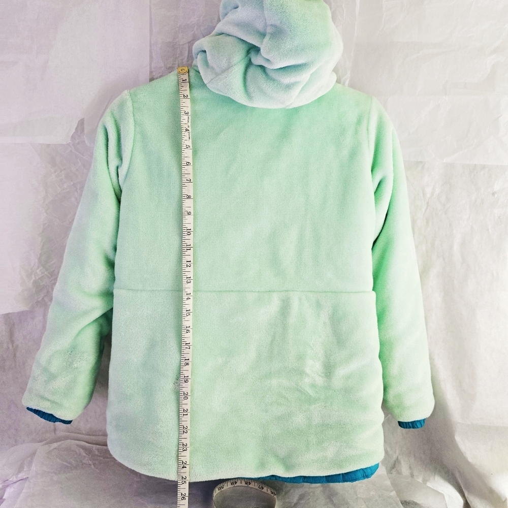 Columbia Youth Sz L Soft Fuzzy Warm REVERSIBLE Jacket Blue and Mint Green Hoodie - Picture 4 of 11